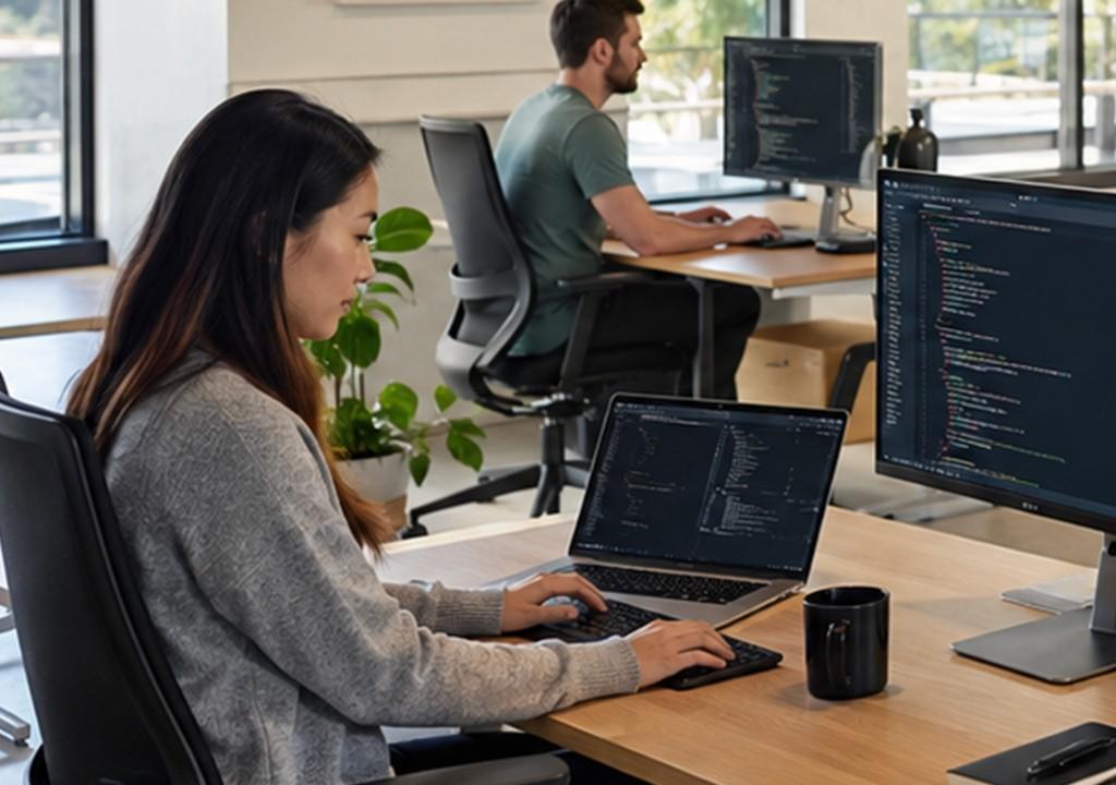 Engineers writing production code at their desks